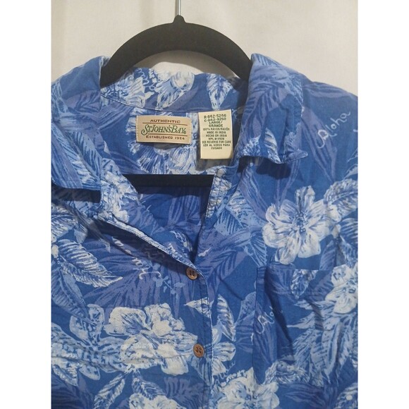 St Johns Bay Womens Hawaiian camp shirt sz L tropical floral luau vtg rayon - Picture 3 of 8